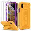 ORETECH Cover Compatibile con iPhone X, con [2 * Pellicola Protettiva Vetro Temperato] [Cavalletto Verticale e Orizzontale] Custodia per iPhone XS Protettiva in Silicone 5 in 1 Cover Antiurto - Giallo