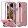 ORETECH Cover Compatibile con iPhone XS Max, con [2 * Pellicola Protettiva Vetro Temperato] [Cavalletto Verticale e Orizzontale] Custodia Cover Protettiva in Silicone 5 in 1 Cover Antiurto - Oro Rosa