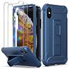 ORETECH Cover Compatibile con iPhone XS Max 6,5, con [2 * Pellicola Protettiva Vetro Temperato] [Cavalletto Verticale e Orizzontale] Custodia Cover Protettiva in Silicone 5 in 1 Cover Antiurto - Blu