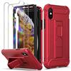 ORETECH Cover Compatibile con iPhone X, con [2 * Pellicola Protettiva Vetro Temperato] [Cavalletto Verticale e Orizzontale] Custodia per iPhone XS Protettiva in Silicone 5 in 1 Cover Antiurto - Rosso