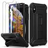 ORETECH Cover Compatibile con iPhone XS Max 6,5, con [2 * Pellicola Protettiva Vetro Temperato] [Cavalletto Verticale e Orizzontale] Custodia Cover Protettiva in Silicone 5 in 1 Cover Antiurto - Nero