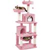 Yaheetech Albero Tiragraffi per Gatti Adulti Grandi Medi con Giocattolo Gioco Palle in Corda Sisal Naturale 61 x 49 x 158 cm Rosa