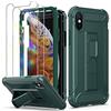 ORETECH Cover Compatibile con iPhone X, con [2 * Pellicola Protettiva Vetro Temperato] [Cavalletto Verticale e Orizzontale] Custodia per iPhone XS Protettiva in Silicone 5 in 1 Cover Antiurto - Verde