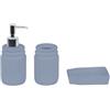 Set Accessori bagno con Dispenser sapone, Porta spazzolino e Portascopino  WC in plastica Soft Touch Azzurro polvere serie Jinko