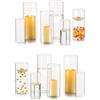 Hewory Portacandele Vetro Vaso Candele Galleggianti: Hewory Set di 12 Porta Candela Cilindrici in Vetro Trasparente Vasi per Centrotavola Decorative Cilindrico Candelabro