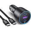 UGREEN Caricatore Auto USB C da 130W, Caricabatteria Accendisigari 12V-24V da 3 Porte con Cavo 100W, Compatibile con iPhone 17 Pro Max Air/16/15/14, Samsung Galaxy S25/24, Xiaomi, MacBook, iPad