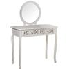 DRW Tavolo da bagno con 2 cassetti in legno e MDF intagliati con specchio bianco 90 x 40 x 78 cm