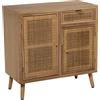 DRW Tavolo di Ingresso con 2 Ante e 1 cassetto MDF Naturale, 80 x 40 x 81 cm, Altezza Gambe 16 cm, Legno e Rattan, estandar