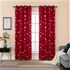 GIRASOLE HOME® Coppia Tende Oscuranti Morbide Fantasia Stelle Argentate Tenda Morbida per Interni con Occhielli 2 Pannelli (Rosso, 140x235cm)