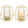 Nuptio Portacandele Geometrici Oro - 2 Pezzi Portacandele per Candele A Colonna con Candelieri Vetro Votivo Porta Candele A Lume Candela Set Centrotavola per Festa Nozze Mensola Decorazioni per Casa