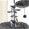 tectake® Albero Tiragraffi per Gatti, con 2 Casette, 3 Piattaforme, Altezza Regolabile 243-260 cm, Barre in Sisal 8 cm di Diametro, Ideale per Gioco e Riposo - Grigio/Bianco