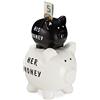 Relaxdays Salvadanaio His & Her Money, Set da 2 Maialini, Idea Regalo, Portamonete per Coppie e Matrimoni, Nero/bianco
