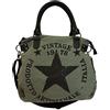 JameStyle26, "Star Bag Vintage" - borsa da donna in stile vintage con stella stampata sopra e manici, shopper alla moda, in tela, verde, Maße: L: 45cm H: 42cm B: 18cm