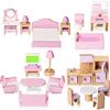 WOODMAM Set di Mobili per Casa delle Bambole in Legno, 5 Stanze 22 Mini Accessori Include Cucina Sala da Pranzo Soggiorno Camera da Letto Bagno per Ragazzi