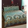 Rapport Home Asha - Set Copripiumino Matrimoniale e 2 federe design indiano, color smeraldo, set biancheria da letto, colore verde/foglia di tè, letto king size