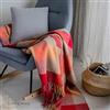 LINEN & COTTON Morbido e Spesso Plaid Copriletto Coperta Colorata a Scacchi Bolivia - 100% Pura Lana Neozelandese, Rosso Arancione Beige Creme (130 x 170 cm) Coperte Invernali per Letto Divano Canapa
