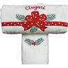 RICAMI FIORENTINI BALDI Idea regalo Natale. Set 2 asciugamani viso + ospite, spugna di cotone 100% con ricamo Natale. MADE IN ITALY (Bianco - Auguri)