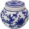 DRW Scatola in Ceramica Bianca con Foglie in Blu 12x12cm, estandar