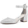 Greatonu Sandali da Donna Sandali Bassi con Cinturino alla Caviglia Mary Jane Classic Court Shoes Glitter Argento EU 37