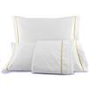 Manifattura Tessile Lenzuola Cotone Egiziano Bianco con Bacchetta Ricamata - Giallo, 180x200 Matrimoniale Kingsize