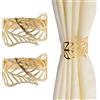 UFURMATE Fermacravatte per Tende, 2 Pz Metallo Creativo Corda per Tenda Fibbie Decorativo Foglia Vuota Tenda Fermatende Molla Tenda Clip di Supporto per Home Office (Oro)