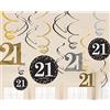Amscan, 9900566 - Decorazioni a spirale, per 21° compleanno, colore: oro