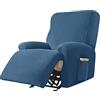 Highdi Copripoltrona Relax Reclinabile Completo 4-Pezzo Fodera per Poltrona Elasticizzato 1 Posto con Tasche, Coprisedile Poltrona Velluto Lavabile Antiscivolo Copripoltrona (Blu Reale)