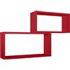 MODULARREDO | BIS RETTANGOLO BISLUNGO Set di 2 Mensole da Muro, Pensile Bagno, Mensola da Parete, Scaffale da Parete, Rosso, 70x35 p20 cm e 60x30 p20 cm - Made in Italy