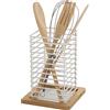 DRW Portautensili in Metallo e Legno Bianco e Naturale 12 x 12 x 16 cm, Contenitore 9 x 9 x 16 cm, Metal, estandar