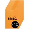 RHODIA 12600Cpack - Bloc-Notes a punto metallico N°12 Orange - 8, 5x12 cm - a righe - 80 fogli staccabili - Carta Clairefontaine Bianca 80g/m² -copertina in carta trattata- Confezione da 10 blocchi