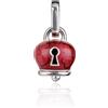 Chantecler / Et Voilà / ciondolo campanella micro con cuori e lucchetto / argento, smalto rosso e smalto nero - 40021