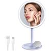 EMKE Specchio da trucco con illuminazione, specchio cosmetico a LED con 3 colori di luce, pratico specchio per trucco con ingrandimento 1/3x, luminosità regolabile e interruttore touch (azzurro)