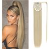Silk-co Coda Finta Capelli Lisci 70cm Extension Sintetiche Posticci per Coda di Cavallo Capelli Extension Lunga 140g # Biondo Mix Biondo Sbiancante