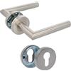 Amig - Set di Maniglie con Rosetta per Porte - Mod. 7RBX - 135 x Ø19 mm - Quadretto da 8 mm - Design Elegante e Semplice - Acciaio Inossidabile - Include Bocachiave per Cilindri - Argento Opaco