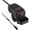 Kriogor Caricabatteria tipo C PD e QC3.0 per moto e auto, 12 V/24 V, impermeabile, con interruttore e voltmetro LED, per SUV, imbarcazioni (rosso: USB + tipo C)
