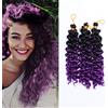 SEGO Extension Matassa Capelli Corti Ricci 20cm 3 Bundles Tessitura Water Wave Ondulata Curly Braiding Hair Treccine Crochet Mossi Sintetici 90g - Nero ombre Viola