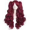 MapofBeauty 28 Pollic/70cm Lolita Lungo Ricci Clip On Code Di Cavallo Cosplay Parrucca (Blood Rosso)