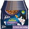Felix Purina Sensations Jellies Cibo Umido per Gatti con Agnello in Gelatina Insaporita con Selvaggina e con Anatra in Gelatina e Spinaci, 48 buste da 85g ciascuna