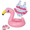 Heless 99 - Set da Nuoto per Bambole, 3 Pezzi, Fenicottero Ella, Bikini, Infradito e Anello Galleggiante, Misura 35-45 cm, per Divertimento nelle Calde giornate estive