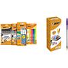 BIC Set Cancelleria, 10 Penne a Sfera Nere, 5 Evidenziatori, 4 Penne a sfera Colori Assortiti, Penne a Scatto & Cristal Multicolour, Colorate, Punta Larga 1.6mm