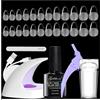 Gelike ec Nail tips and Glue Gel Kit per Unghie Finte Corta con Colla 6 in 1 (Mandorla Corta), Full Cover Tips in Gel 240PZ 12 Taglie Con UV LED Mini Lampada Unghie Nail Art Kit Fai Da Te