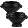 TAMUME Ciotola per Zuppa in Porcellana con Finitura Opaca con Manici, Testa di Leone per Zuppa di Cipolle Francesi, Set di 2 (Nero *2)