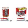 Fischer 537646 Tassello con Vite Duopower, Grigio/Rosso, 6 x 40 mm, Set di 100 Pezzi & 25 Tasselli Duopower con Vite, 8 x 40 mm, per Muro pieno, Mattone Forato, Cartongesso, 544017