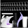 Gelike ec Nail tips and Glue Gel Kit per Unghie Finte Corta con Colla 6 in 1 (Quadrato Corto), Full Cover Tips in Gel 240PZ 12 Taglie Con UV LED Mini Lampada Unghie Nail Art Kit Fai Da Te