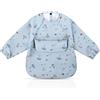 Vicloon Drool Bavaglino a Manica Lunga, per Pappa Svezzamento, Impermeabile con Tasca Frontale, in Tessuto PU, per Bambini da 6 a 12 Mesi, Universo Blu