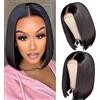 IFLY Human Hair Lace Front Wig 12 Inch Parrucca Capelli Umani Short Bob Wig 4x4x1 T-Part 150% Density Brazilian Virgin Human Hair Straight Bob lace Front Wigs For Black Women Natural Black