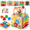 HELLOWOOD Cubo di Abilità Motorie in Legno per Bambini 8 in 1, Giocattoli Impilabile Smistamento Apprendimento Montessori per Ragazzi di 1 2 3 Anni