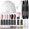 ROSALIND Kit Semipermanente Unghie Completo, 6 Colori Bianco Nero Rosa Marrone Smalto Semipermanente Unghie, 48W Lampada UV LED Unghie Kit Smalto Semipermanente con Top Coat Base Coat Nail Art Set