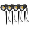 AHOTSUK 5W 4 Pack Faretto da Giardino con Picchetto LED Faretti Esterno Picchetto IP66 Bianco Caldo 12V 24V per Esterno Giardino COB