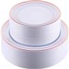 LATERN 60 Pezzi Stoviglie in Plastica Oro Rosa, 30 Piatti Piani da 26cm + 30 Piatti per Insalata da 19cm, Piatti di Plastica Riutilizzabili per Festa di Dessert Giardino Anniversario Matrimonio